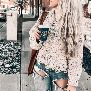 Distressed Confetti Sweater in Ivory
